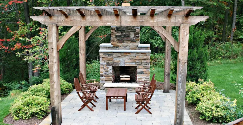 Backyard Fireplace with Pergola