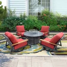 Circular Fire Pit with Colorful Cushions
