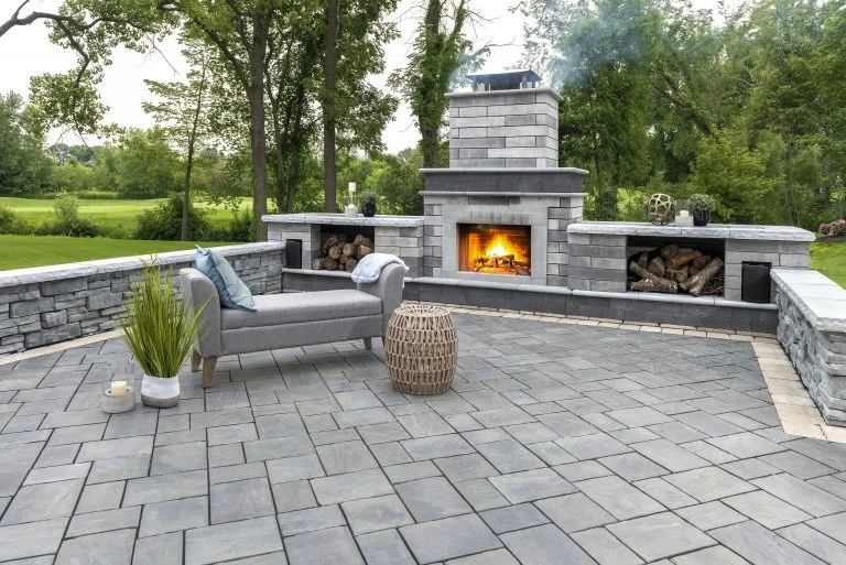 Classic Stone Patio Fireplace