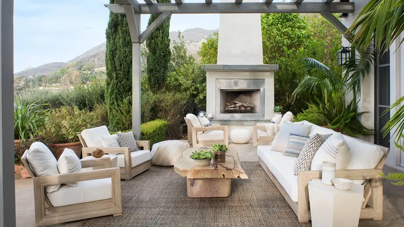 Coastal Chic Patio Fireplace