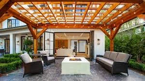 Dual-Tone Pergola with Marble Surfaces