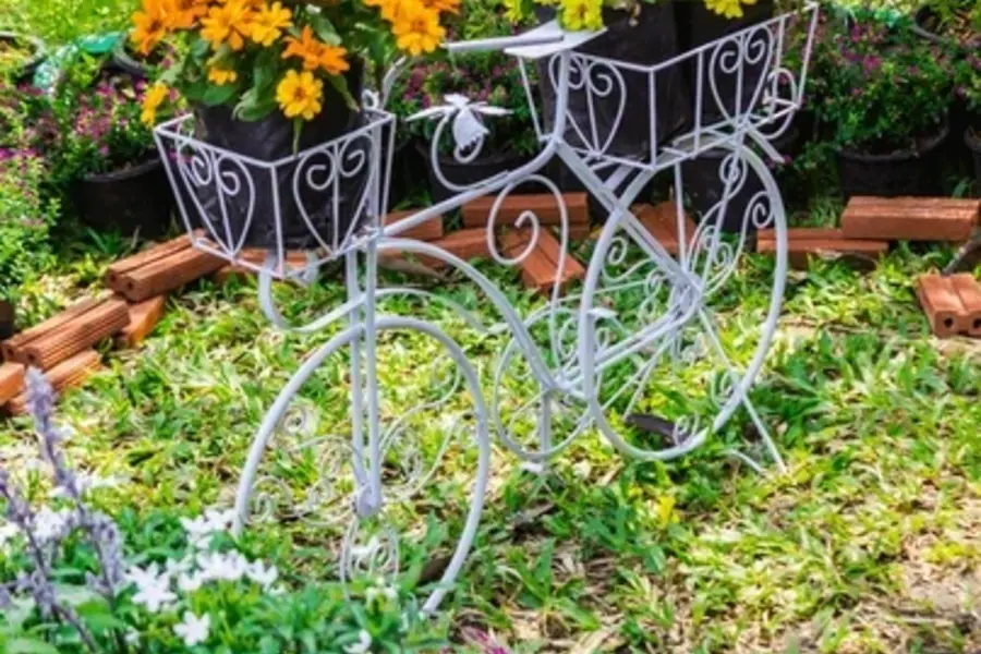 Fall Bicycle Planter with Mums and Gourds