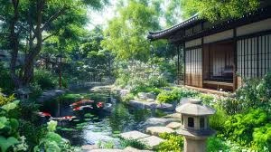 Japanese Landscape Koi Pond with Lighting