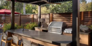 Modern Black Pergola with Stainless Steel Appliances
