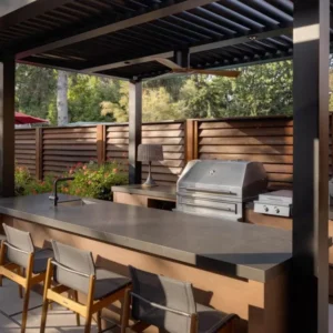 Modern Black Pergola with Stainless Steel Appliances