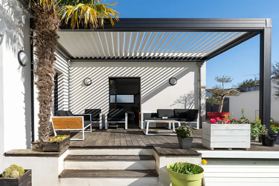 Steel Pergola with Industrial Touches
