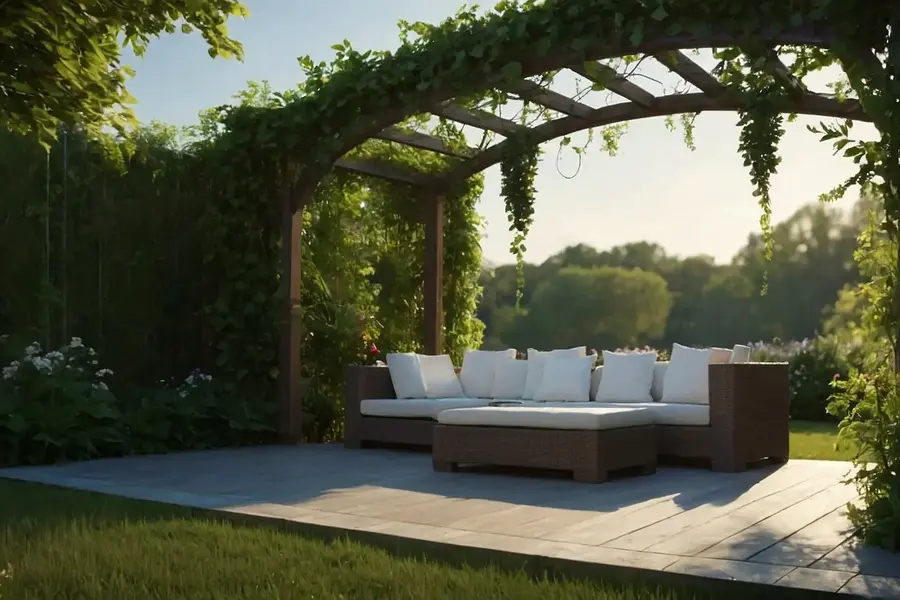 Stone Archway + Wooden Pergola Combo