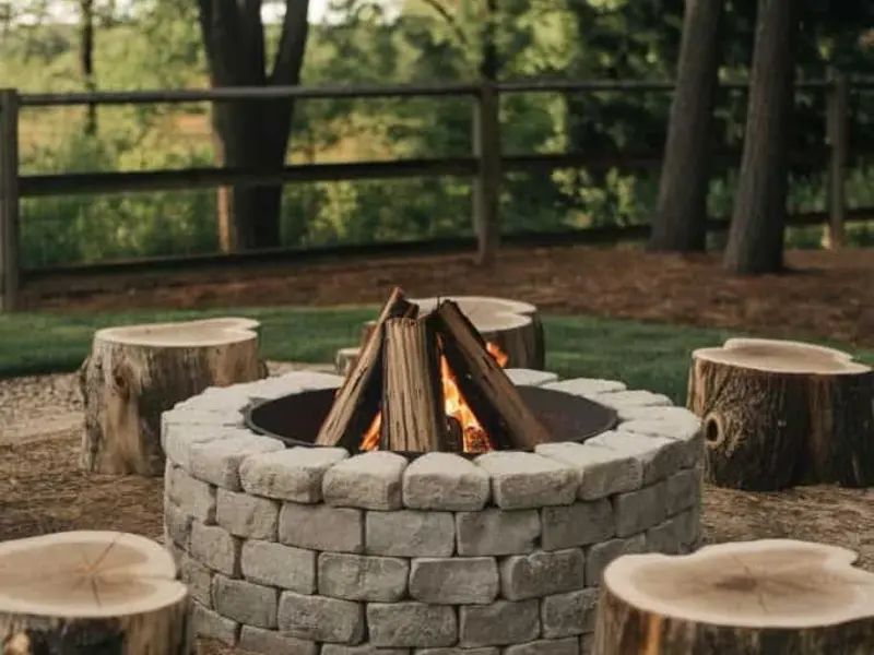 Tree Stump Seating and Gravel Fire Pit