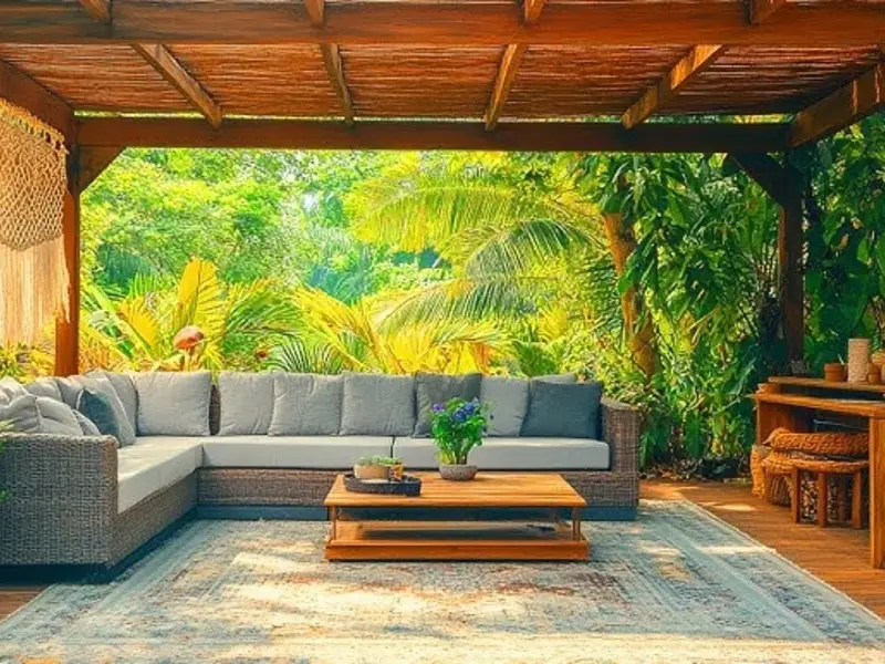 Tropical-Style Pergola with Bamboo Accents