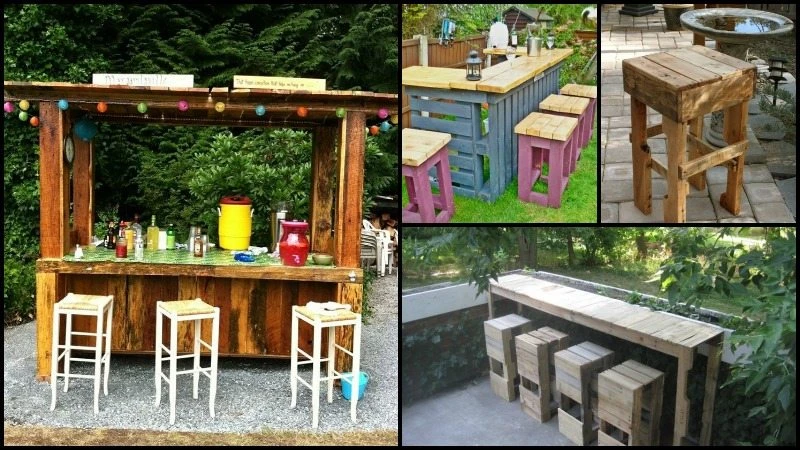 Wooden Pallet Bar with Stool Seating