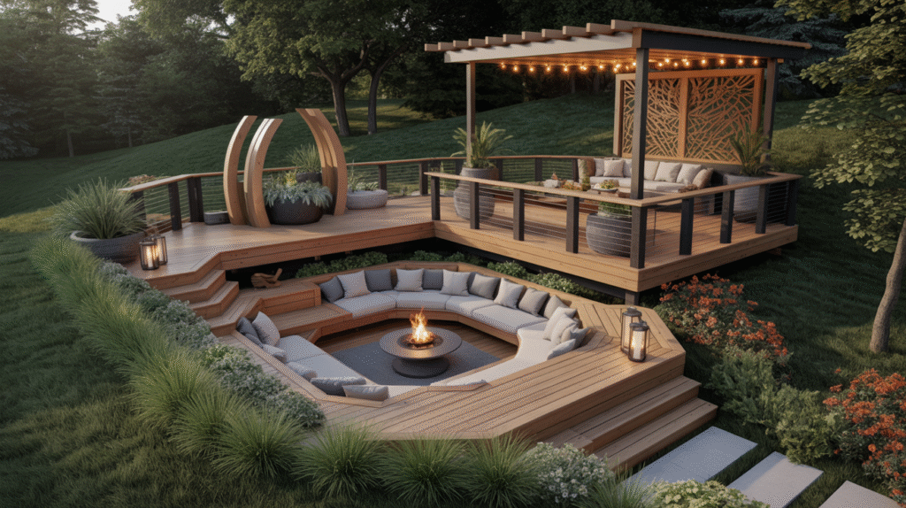 Artistic Two-Tiered Deck with Sunken Nook