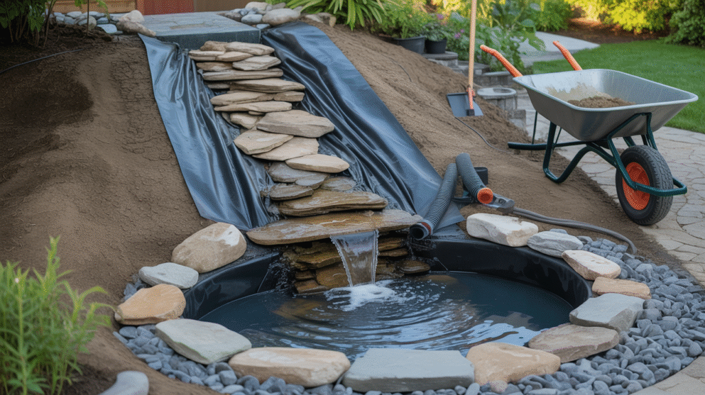 Building a Cascading Waterfall for Sloped Yard Water Feature Ideas