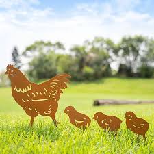 Chicken Yard Art as Garden Markers