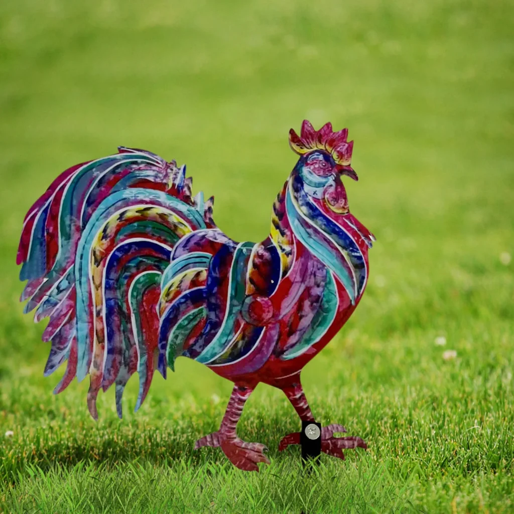 Colorful Metal Rooster Statues