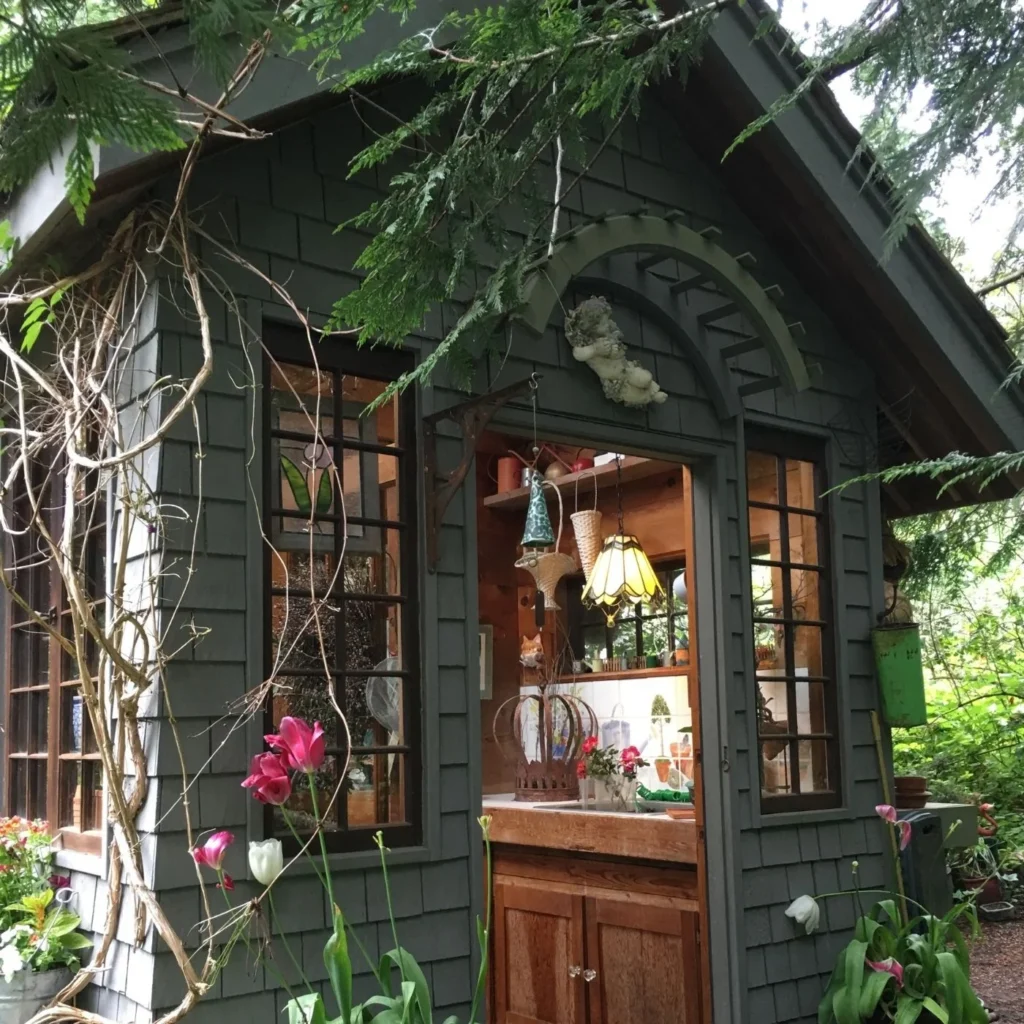Cottage-Style Potting Station with Glass Panels