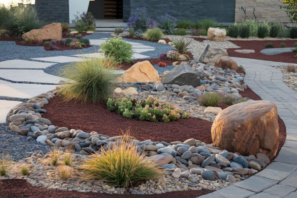Creative Garden Bench Design with River Rocks