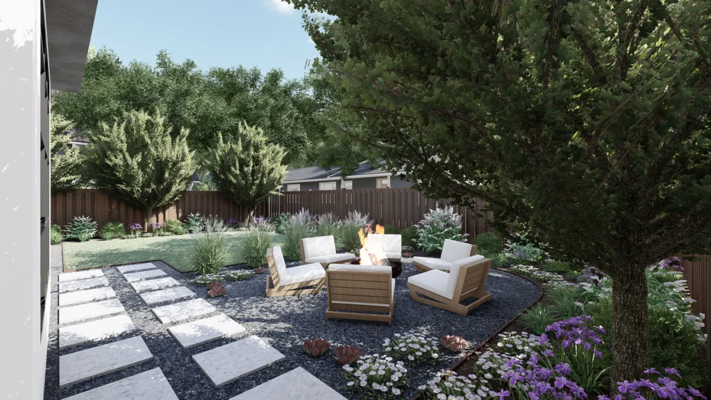  Fire Pit Surrounded by Native Wildflower Meadow