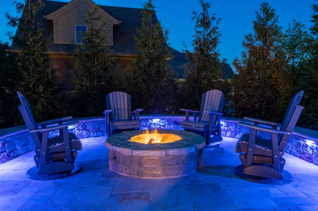 Fire Pit with In-Ground LED Rim Lighting