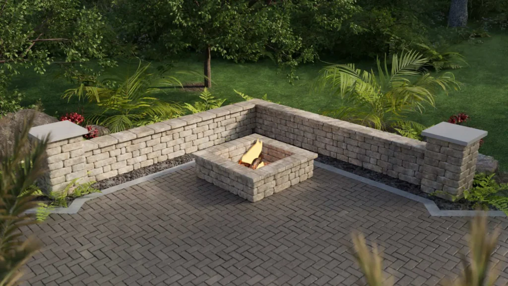 Fire Pit with Patterned Brick Seating Wall