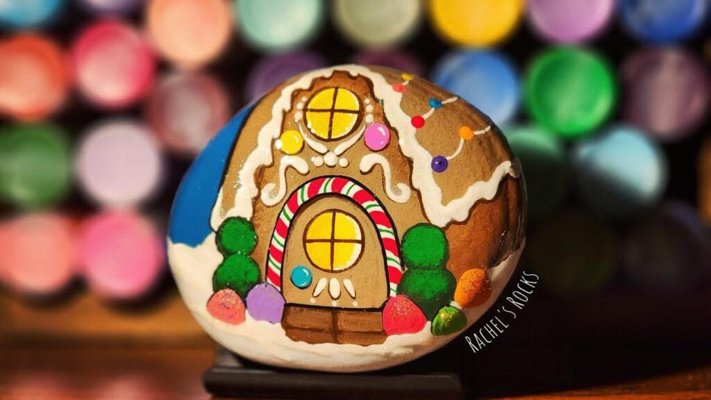 Gingerbread House Painted Rock