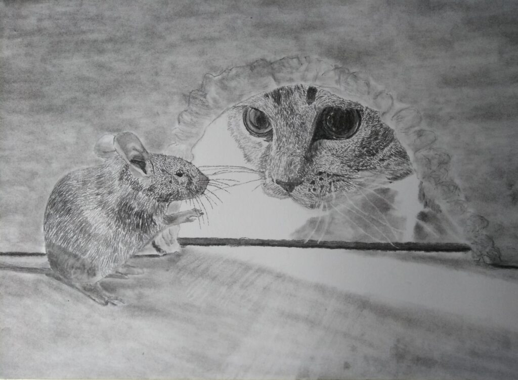 Realistic Cat and Mouse Painting
