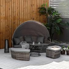 Round Wicker Daybed with Ottoman
