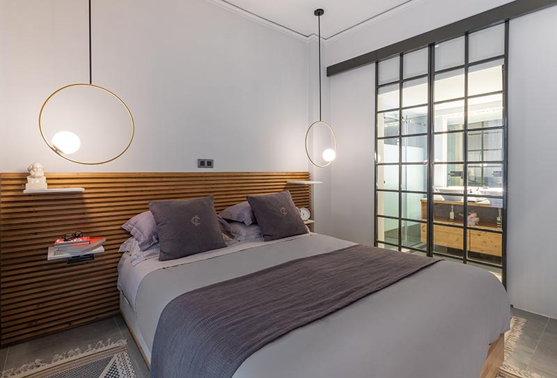 Slatted Headboard with Floating Shelves
