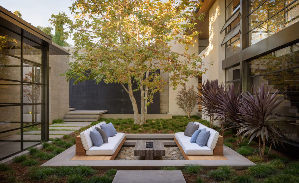 Sunken Fire Pit with Wood Seating