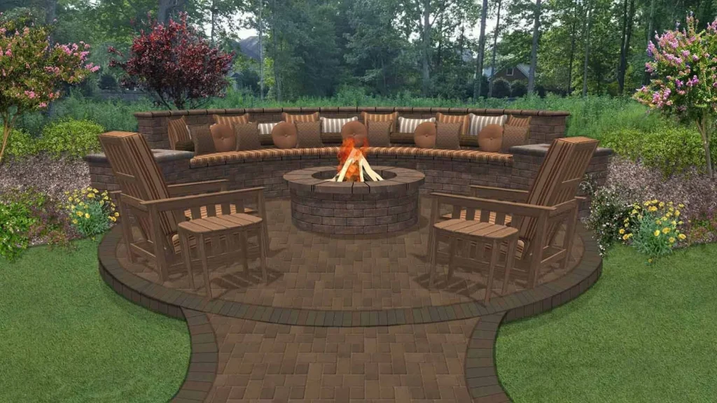  Tiered Red Brick Circular Fire Pit with Elevated Seating