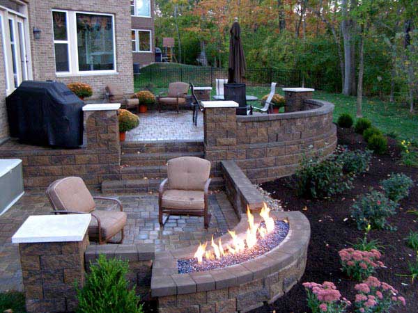  Two-Level Concrete Patio with Retaining Walls
