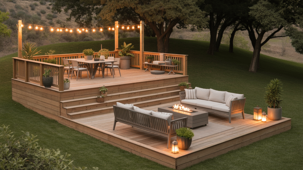 Two-Platform Deck for Dining and Lounging