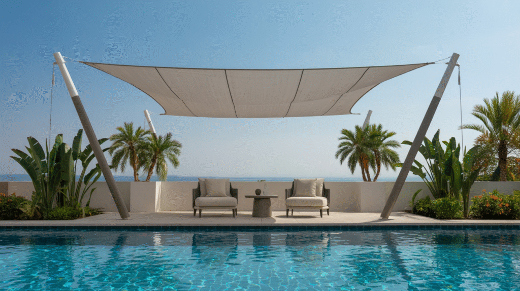 Poolside Shade with a Floating Shade Sail