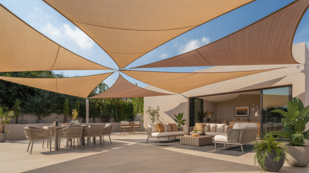 Overlapping Triangular Shade Canopies for Large Patios
