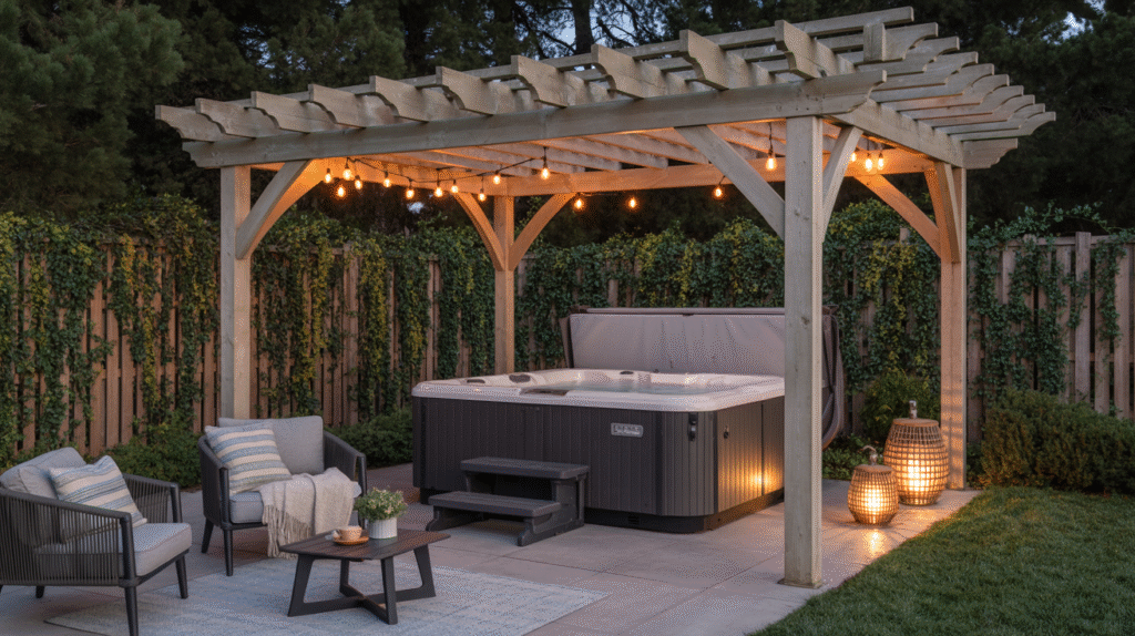 Hot Tub Pergola with Seating Area