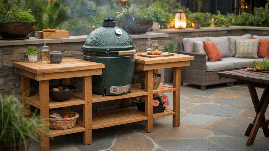 Built-in Table Big Green Egg Grill Patio Ideas
