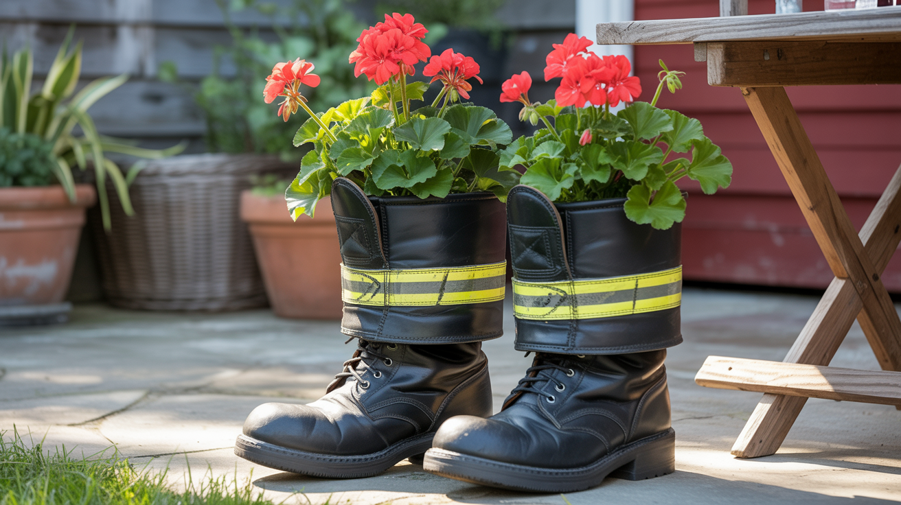Firefighter Boots as Planters