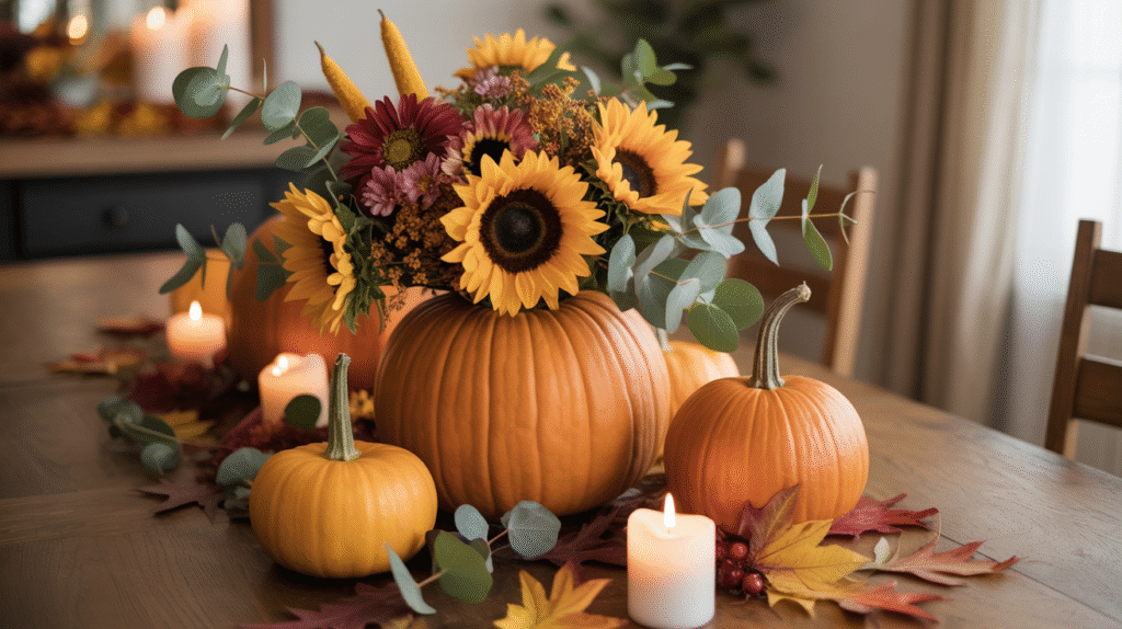 How to Make Easy Thanksgiving Centerpieces with Pumpkins and Fresh Flowers