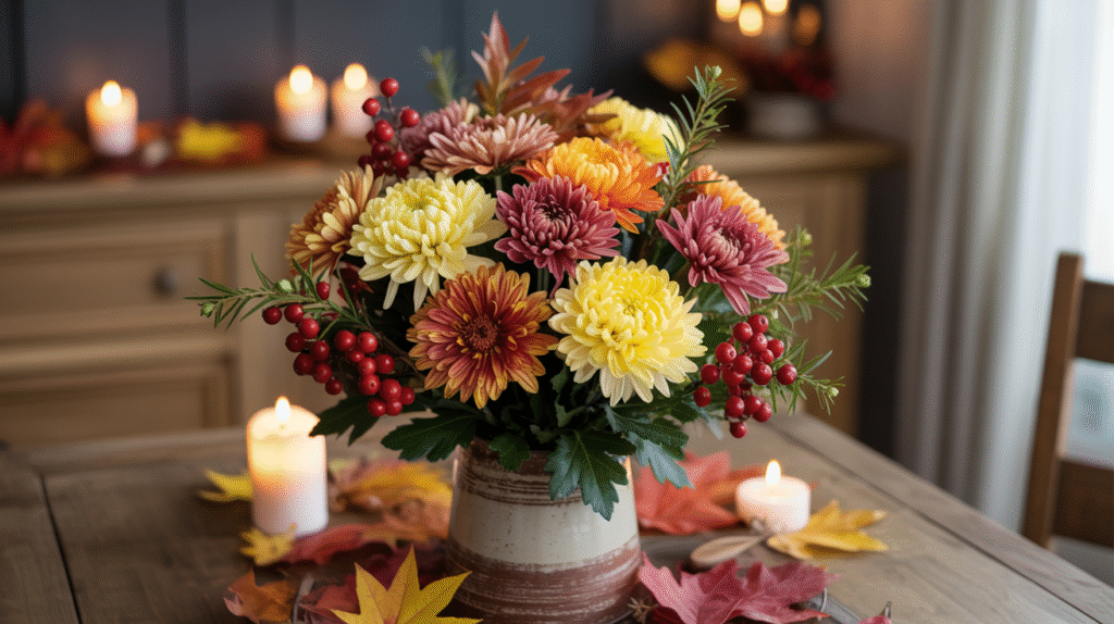 Mixed Colors with Mums and Cranberries