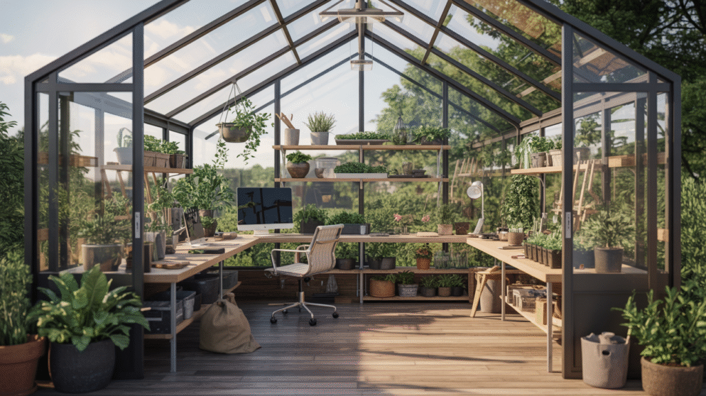 Modern Greenhouse Potting Shed and Garden Office Combo