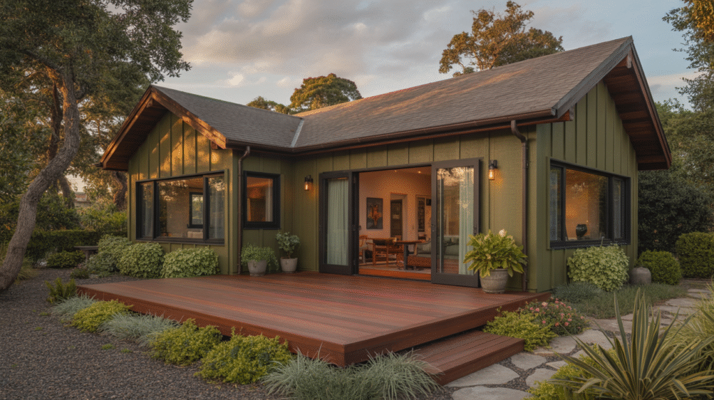 Olive Green with Mahogany Decking