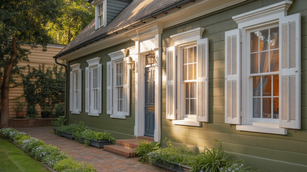 Olive Green with White Shutters