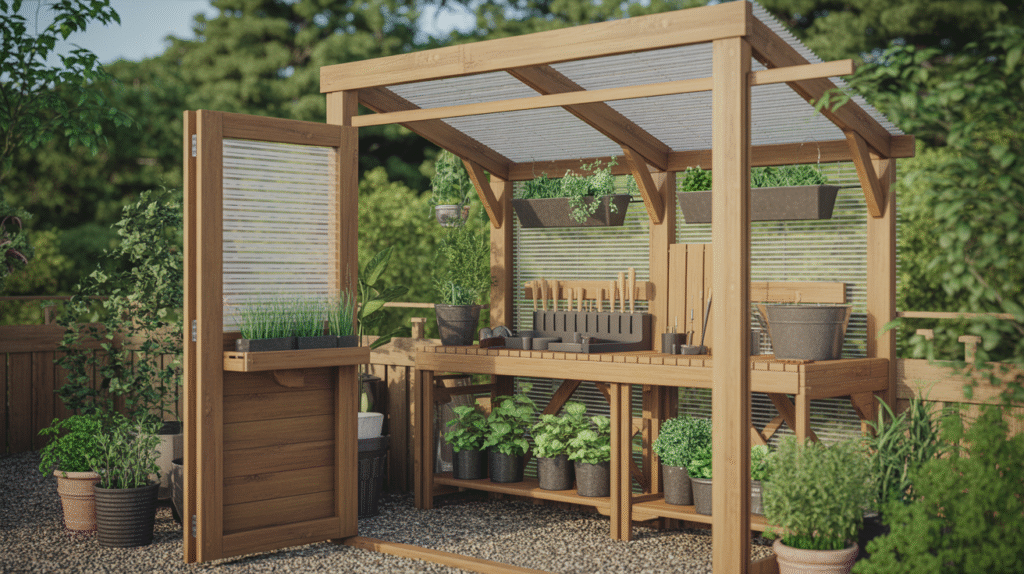 Open-Air Greenhouse Potting Station for Small Spaces