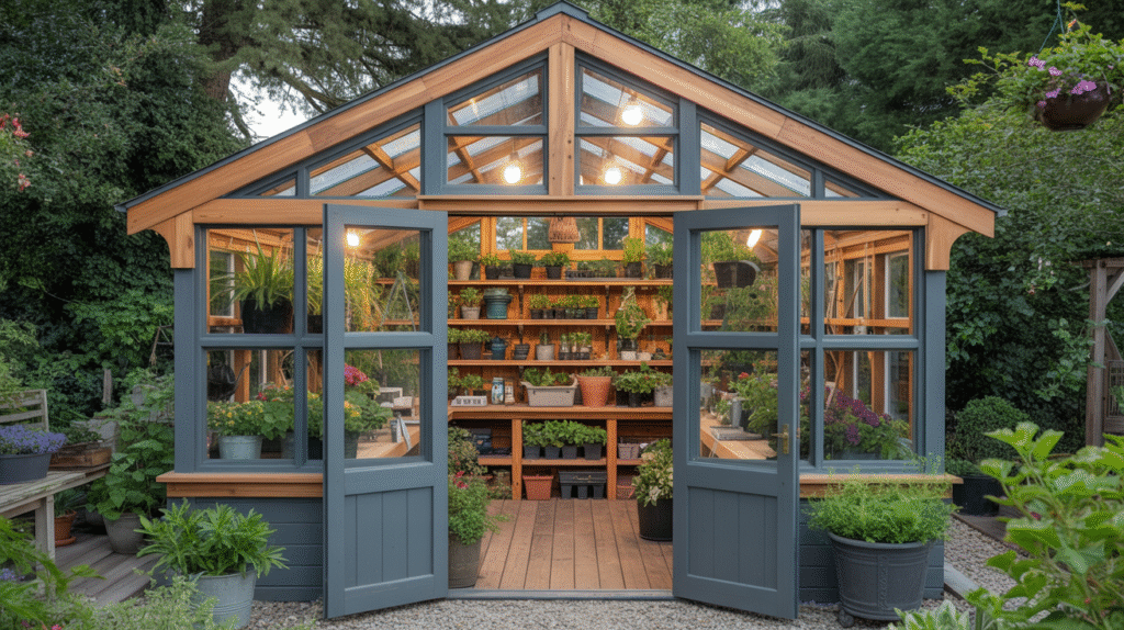 Oversized Greenhouse Potting Shed with Cedar Trim