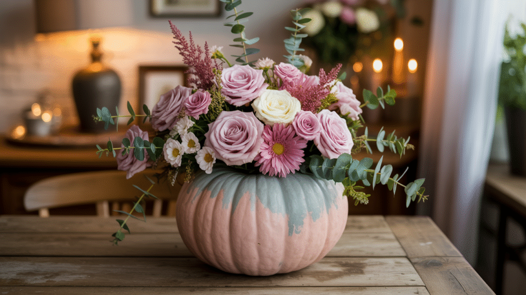 Painted Pumpkin with Mixed Floral Accents