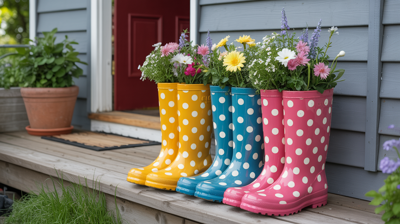 Polka Dot Rain Boot Planters