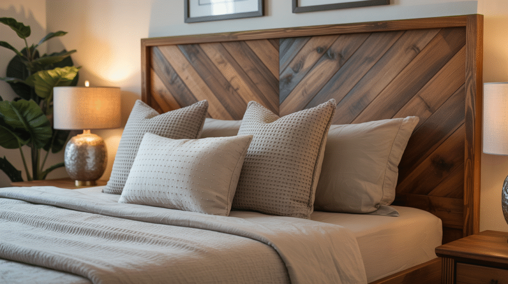 Stained Pine Herringbone Headboard