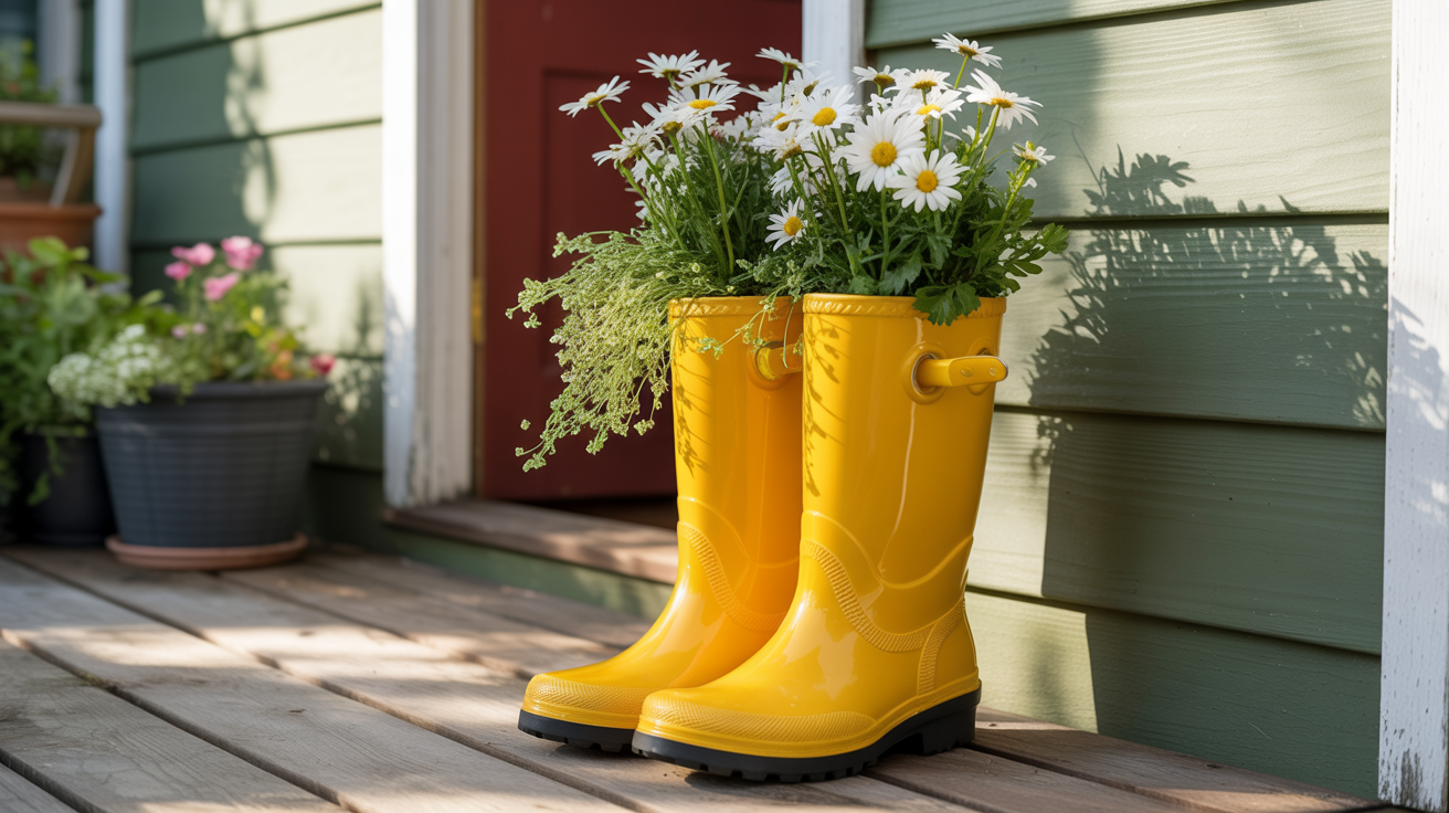 Tall Yellow Welly Boot Planters