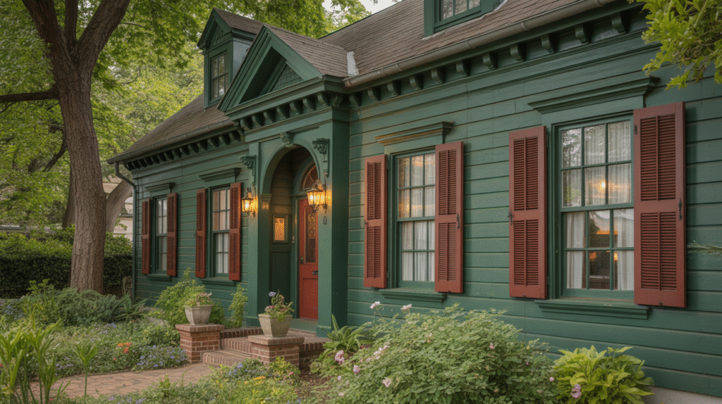 Traditional Green Exterior with Red Accents
