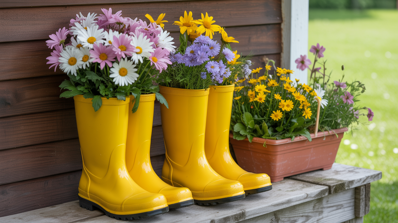 Yellow Rain Boot Flower Pots