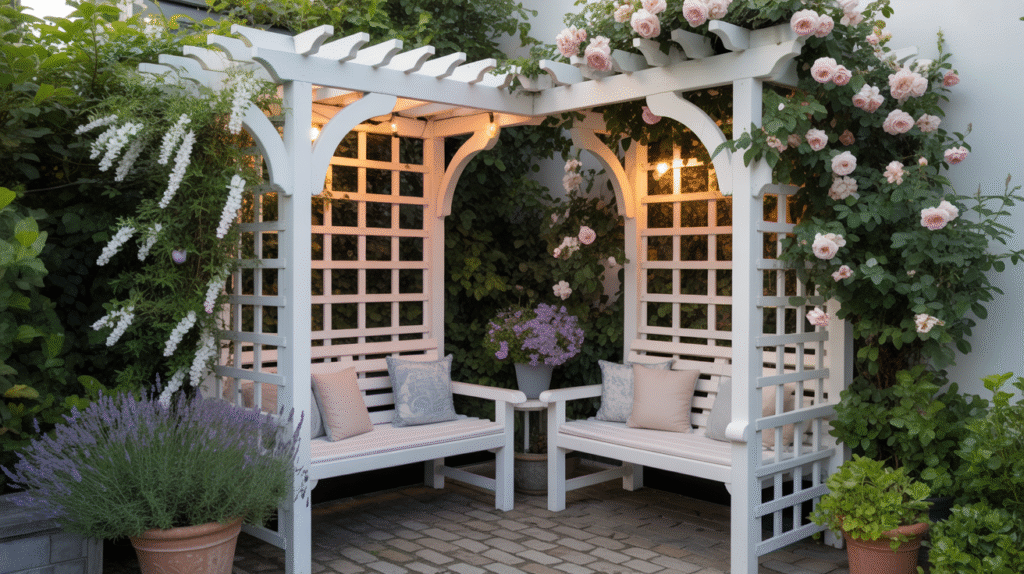 Lattice Arbor Benches for Climbing Plants